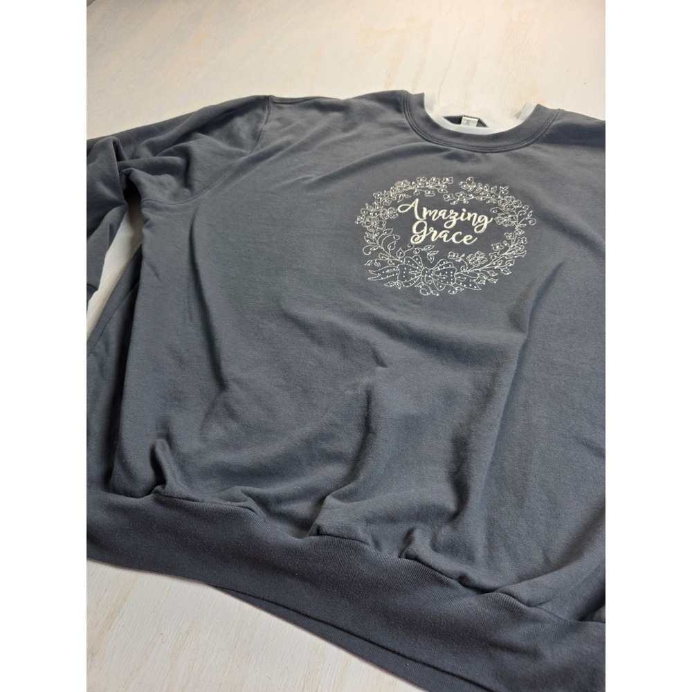 Morning Sun Amazing Grace Sweatshirt Gray Embroidered Rhinestone 2XL Cottagecore